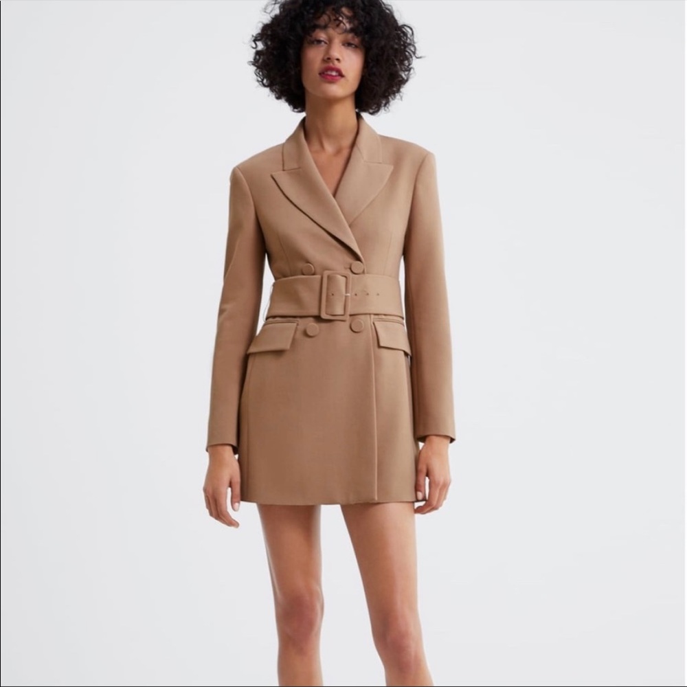 Zara Belted Blazer Dress Beige S
